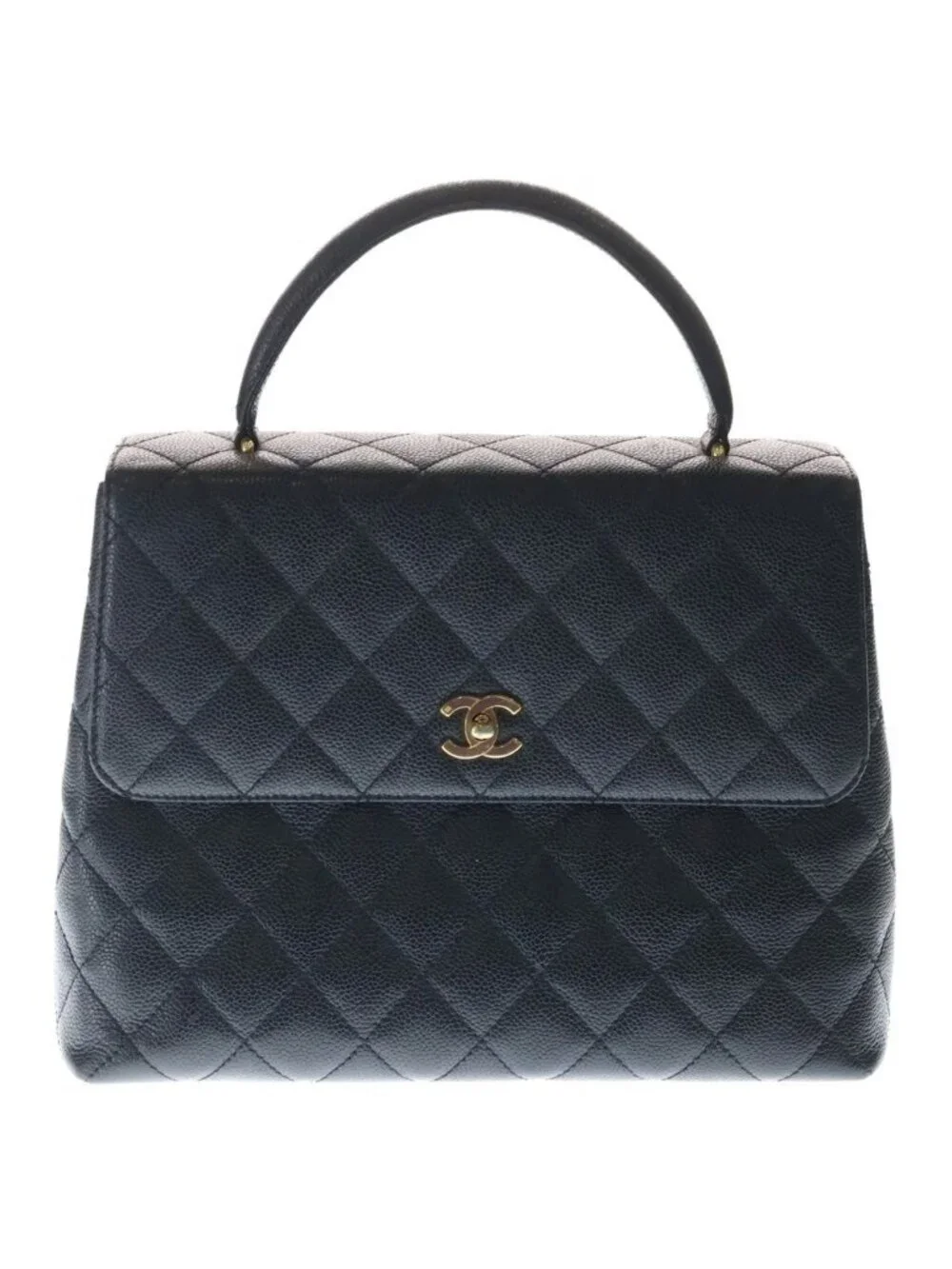 Chanel Quilted CC Logo Top Handle Caviar Leather Gold Black